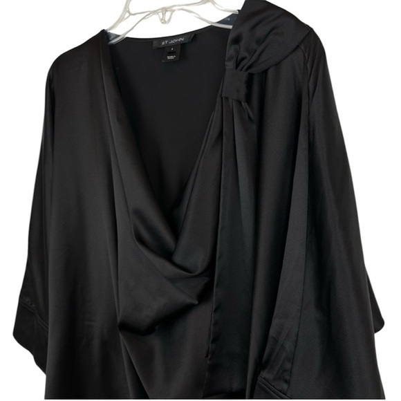 St. John Silk Black Drape Bow Blouse Top Sz S - Picture 2 of 11